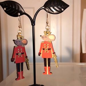 Hand Crafted Mouse King  Pierced Earrings Red Nutcracker